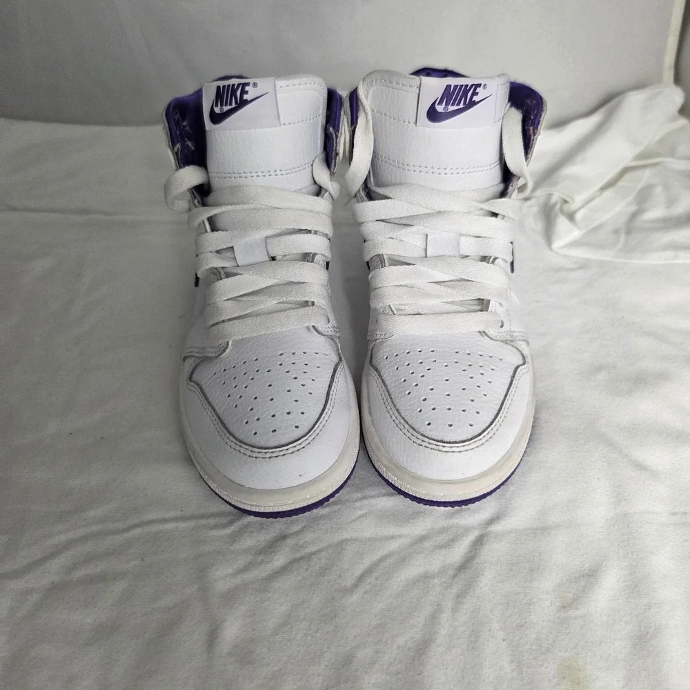 Nike Air Jordan 1 Mid Shoes Kids Size 12C White Purple Leather High Top Sneakers